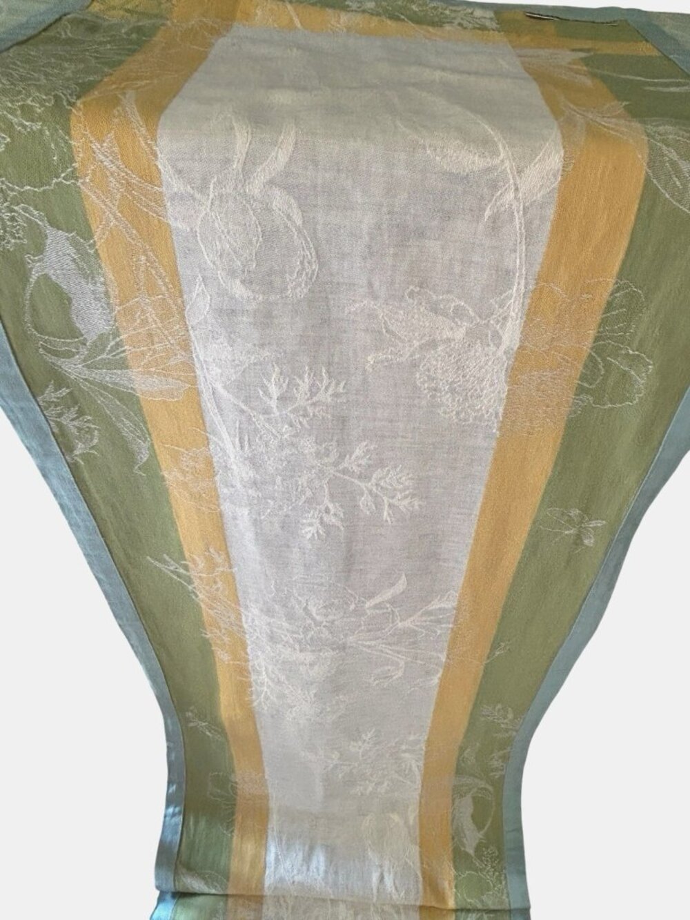 WILLIAMS SONOMA Jacquard Table Runner Botanical Butterfly Muted Green Gold 104"
